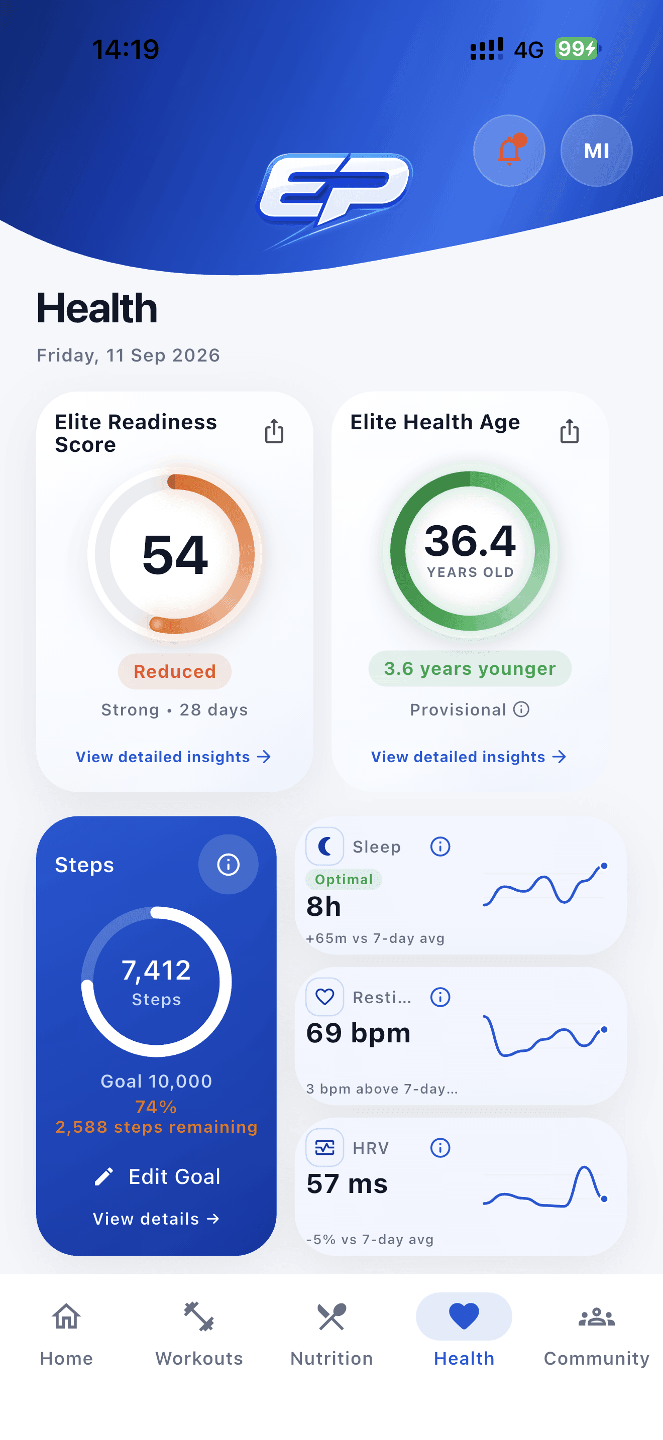 Elite Pocket PT health and recovery screen