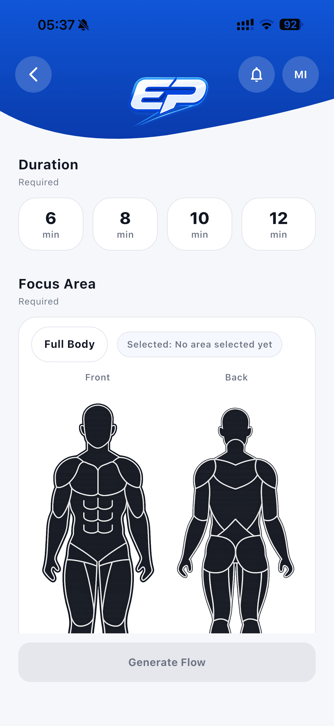 Performance app screen 1