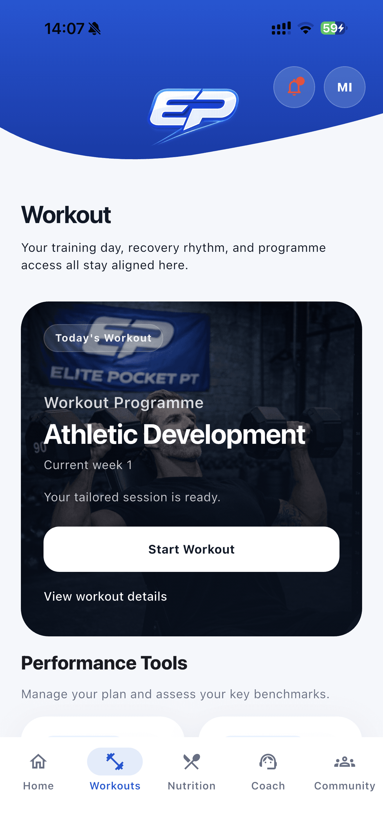 Training app screen 1